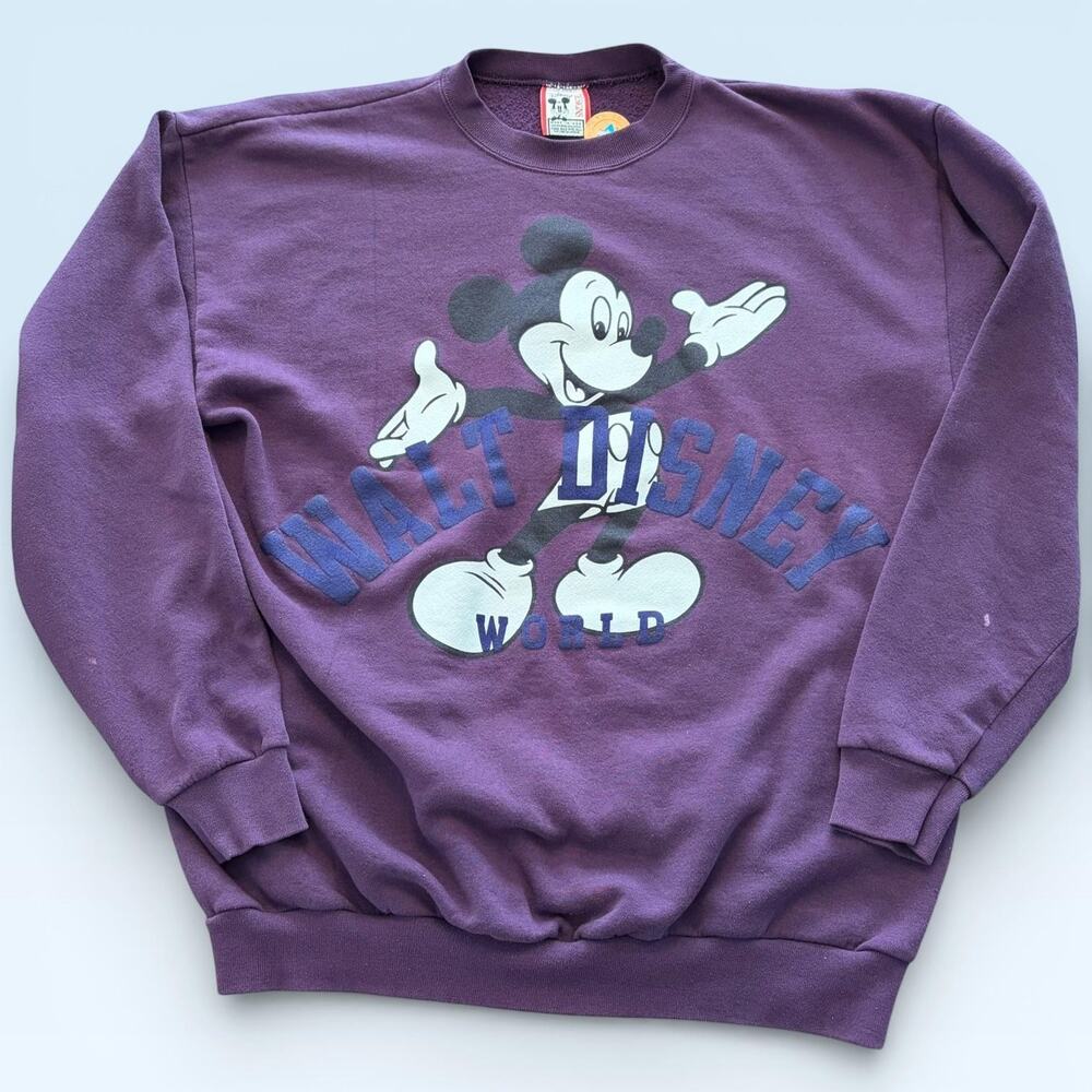 Vintage Disney Sweatshirt Mens One Size Purple Walt Disney World Mickey 90s